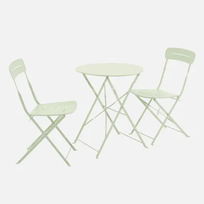 Produktbild von sweeek - Runder klappbarer Bistro-Gartentisch aus Stahl + 2 Stühle - Grün