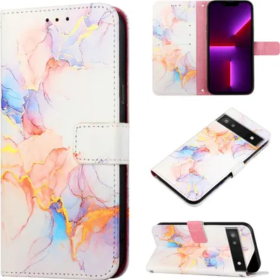 Immagine prodotto di Custodia per Google Pixel 6A, custodia in Finto cuoio con motivo a marmi, tasche per carte, custodia stand per Google Pixel 6A Bunt