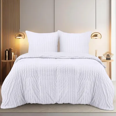 Produktbild von TRANKIELO® - Bettbezug-Set aus Seersucker-Baumwolle, 220x240 cm - Gebürstetes Polyester-Mikrofaser, weiß, 2 Kopfkissenbezüge 65x65 cm