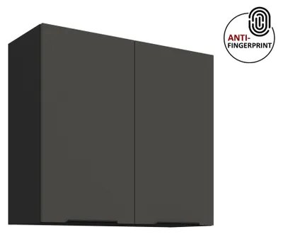 Produktbild von Küchen Hängeschrank 80 cm ARIA Graphite ultra matt + Schwarz matt, hochwertige Fronten mit Anti Fingerprint Beschichtung Küchenzeile Küchenblock