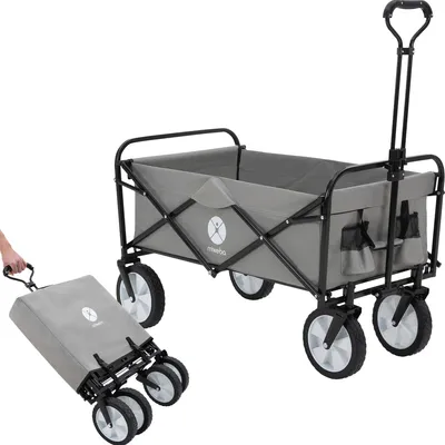 Produktbild von Miweba Faltbarer Bollerwagen MB-35 - Stahlrahmen - Teleskop-Lenkstange - Faltbar - Tragetasche - 360° Räder - Bis 120 Kg (Grau)