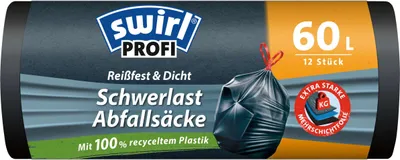 Immagine prodotto di Sacchetti Swirl per carichi pesanti Profi con coulisse 60 l antistrappo e a prova di perdite | rotolo (12 sacchetti)