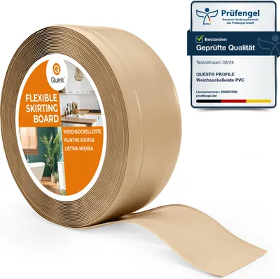 Immagine prodotto di QUEST Battiscopa in PVC 70x20mm, 25m, Battiscopa morbido, flessibile, sabbia