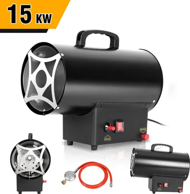 Image de Izrielar Soufflerie de chauffage à gaz 15 kW, avec tuyau de raccordement, réducteur de pression, turbo-ventilateur, pour bouteilles de gaz usuelles, générateur d'air chaud Canon de chauffage à gaz Chauffeur de chantier Turbine de chauffage