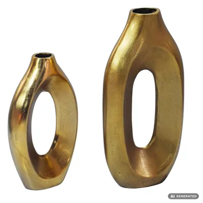 Produktbild von WOHNLING Dekovase 2er Set Metall Gold Design Blumenvase Groß Metallvase für Blumen und Trockenblumen Standvase Hoch Deko Wohndeko Handmade, KI-generiertes Bild