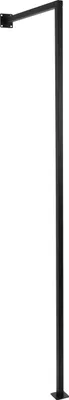 A black coat rack pole with an extended arm, mounted on a white background.