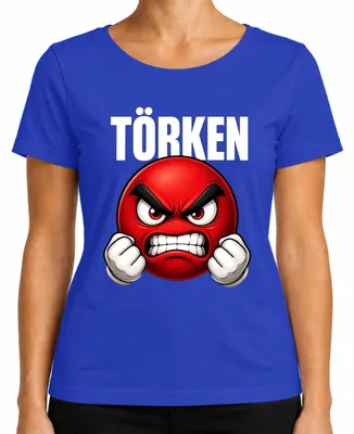 Produktbild von TÖRKEN wütender Emoji rot geballte Fäuste Comic Damen T-Shirt roter Smiley Comic grunge, Blau, XXL