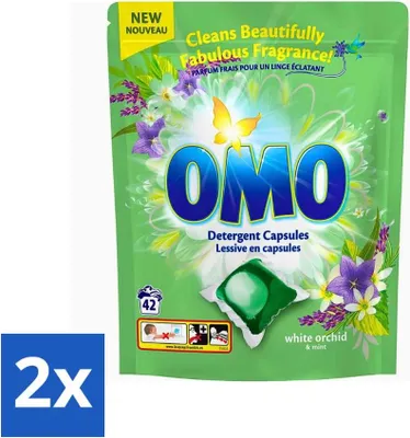 Produktbild von Omo – Waschkapseln – Weiße Orchidee & Minze – Kraftvoller Duft – 42 Kapseln - Vorteilspack - 2 Stücke