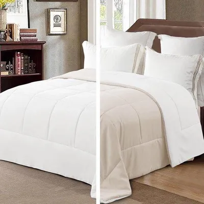 Produktbild von Famanu Kingsize Bettdecke für alle Jahreszeiten - beige/weiß, 230 x 220 cm