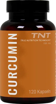 Produktbild von TNT Curcumin Kapseln (120 Stück) - Hochdosiert mit 250mg Kurkuma Pulver und 5mg Schwarzer-Pfeffer-Extrakt (Bioperin®) pro Kapsel - vegan