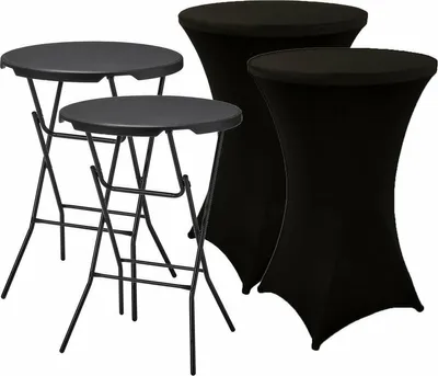 Image de 2x table haute noire + 2x housses noires