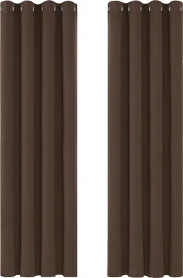 Two brown curtains are shown side-by-side against a white background.