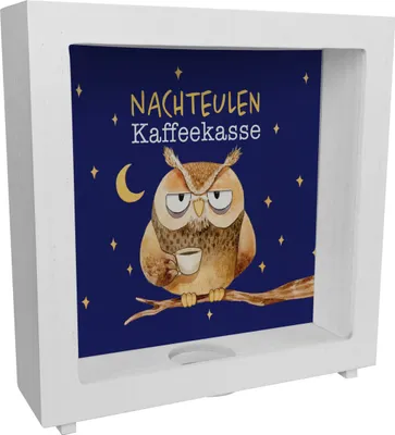 Produktbild von Kaffeekasse für Nachteulen Eule Rahmen Spardose aus Holz