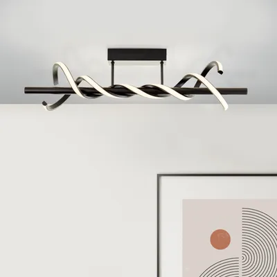 Image de BRILLIANT Plafonnier LED noir AMALIE | Plafonnier avec couleur de lumière blanc chaud et fonction mémoire | Réglable en 3 niveaux par interrupteur mural | Largeur 76 cm | 12 W 2100 lumens 3000K | Métal/plastique