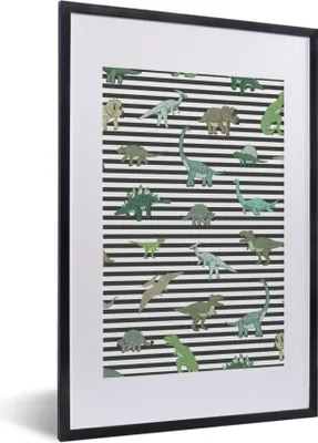 Produktbild von MuchoWow® Gerahmtes Poster Kinderzimmer - Schwarz - Dinosaurier - Jungen - Mädchen - Kinder 40x60 cm - Poster mit Schwarzem Bilderrahmen Wandposter Rahmen Foto Bilder - Poster in Rahmen