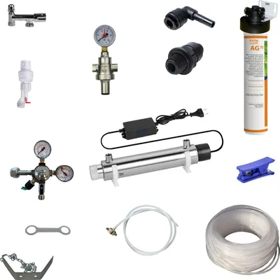 Produktbild von Anschlußpaket Auftisch Wasser Sprudel Tafelwassergerät Aktivkohle Filter & UVC
