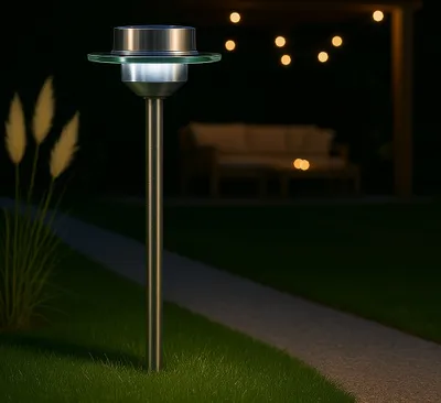 Produktbild von MeLiTec Solar Gartenleuchte SO13, LED-Gartenlampe aus Edelstahl und Echtglas, Solarlampe für Außen, Balkon Terrasse oder Garten, 50cm, Wetterfest