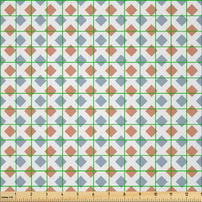 Immagine prodotto di ABAKUHAUS Tessuto moderno in microfibra al metro, motivo geometrico con rombi colorati e stampa audace, 3 m (230 x 300 cm), bianco Seafoam e corallo