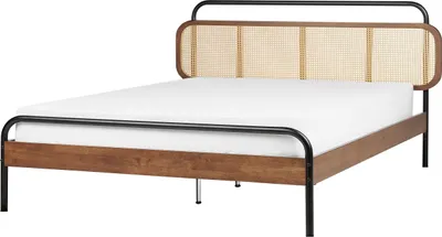 Obrázok produktu pre BELIANI Posteľ tmavé kaučukové drevo 180 x 200 cm čelo s viedenským výpletom lamelový rošt moderný rustikálny štýl spálňa