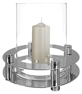 Produktbild von FINK Windlicht RICARDO mit Glas - Kerzenhalter aus Aluminium vernickelt und Eisen, silberfarben, H 25 cm, Tischdeko