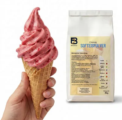 Produktbild von Bazko Himbeere Eispulver für Eismaschine | Softeispulver Speiseeispulver 4 kg für 12 kg Eis