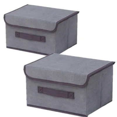 Produktbild von 2 faltbare Aufbewahrungsboxen aus Stoff mit Deckel, 26 × 19 × 16 cm, Aufbewahrungsboxen aus Stoff mit Deckel, Kleiderschrank-Organizer