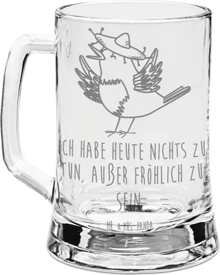 Produktbild von Mr. & Mrs. Panda Seidel Rabe Sombrero - Transparent - Geschenk, Krug, Vogel, Glaskrug, Humpen, Vögel, Lustige Sprüche, Bierkrug Glas, Elster, Gravur, Spruch Positiv