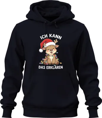 Produktbild von Ich kann das erklären Rentier Weihnachten Lichter Niedlich Lustig Uni Hoodie Kapuzenpullover, Navy, L