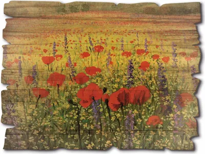 Produktbild von ARTland Holzbild Vintage Mohnblumenfeld Größe: 40x30 cm