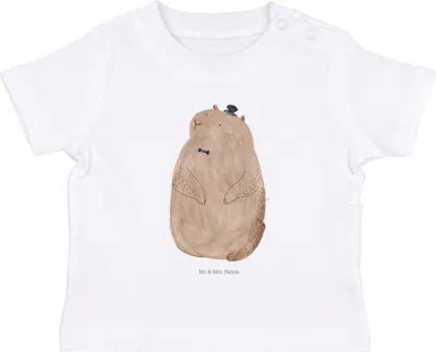 Produktbild von Mr. & Mrs. Panda Babyshirt Murmeltier 12. - 18. Monat - Weiß - Geschenk,  T-Shirt, Organic Baby, Anstand, Respekt, Fröhlichkeit, Knigge, Kinder, Oberteil