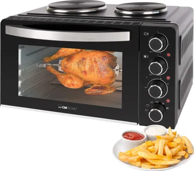Produktbild von Clatronic  Mini-Backofen / Kleinküche mit Kochplatten und Drehspieß - gleichzeitig kochen u. backen - Minibackofen 28L, 3100 W inkl. Zubehör - KK 3786