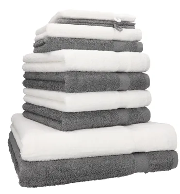 Produktbild von Betz 10-tlg. Handtuch-Set PREMIUM 2 Duschtücher 4 Handtücher 2 Gästetücher 2 Waschhandschuhe  Farbe: anthrazit und weiss