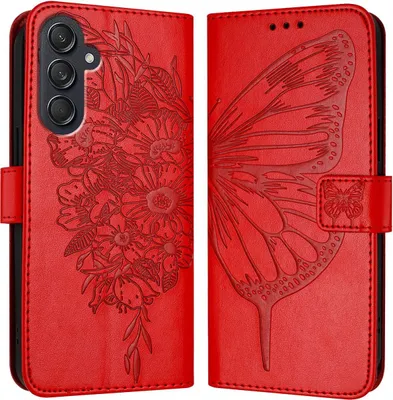 Produktbild von Mobigear Butterfly  Samsung Galaxy M55 Hülle Klapphülle Geldbörse - Rot