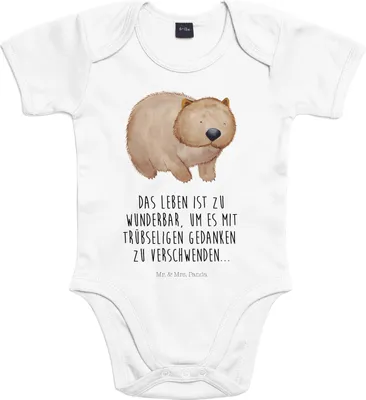 Produktbild von Mr. & Mrs. Panda Strampler Baby Wombat 1. - 3. Monat - Heather Grey - Geschenk, Das Leben Ist schön, Motivation, overall, Lustige Sprüche, Einteiler, babykleidung body