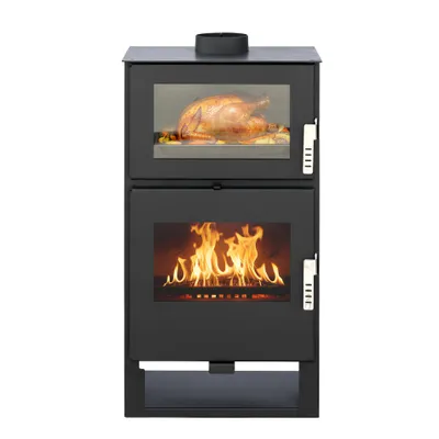 Produktbild von ALAZ K98M Kaminofen 9 kW – Holzherd mit Kochfunktion | Schamott-Brennkammer & Sichtfenster | Für Holzscheite bis 50 cm |
