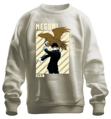 Imagen del producto de MEGUMI, Jujutsu Kaisen, Fushiguro, shikigami, estética de anime, sudadera uni, cuello redondo, color natural, talla L