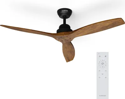 Produktbild von Klarstein Santa Elena Deckenventilator – 52" (132 cm), Fernbedienung, 3 Echtholzflügel, 6 Geschwindigkeiten, Sommer & Wintermodi, Leise, 10.260 m³/h Luftdurchsatz, Walnuss