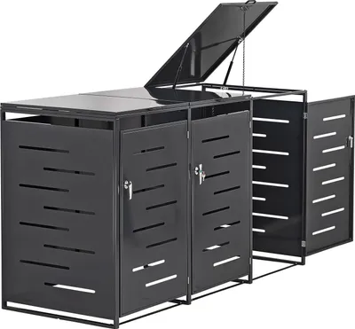 Produktbild von Metall Mülltonnenbox, 3x240 Liter, 3 Türen, Abschließbar, Anthrazit, 204x81x116 cm