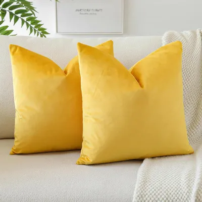 Immagine prodotto di Set di 2 federe per cuscini in velluto, 40x40 cm, colore giallo