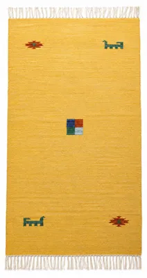 Produktbild von Kelim Teppich gelb Baumwolle Gabbeh ca 60x090cm Handgewebt Fransen Einzelstück