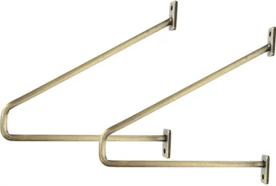 Two metal shelf brackets are shown against a white background.