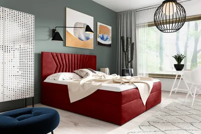 Produktbild von Polsterbett mit gestepptem Kopfteil AKIM – 120x200, Rot + GRATIS Topper