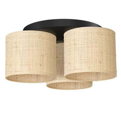 Zdjęcie produktu dla Lampa sufitowa okrągła czarna 3 kremowe rattanowe abażury Rattan 3xE27 15W Luminex