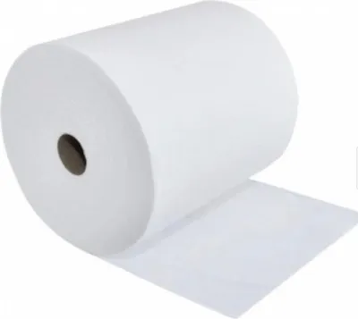 A roll of white paper towels is shown against a white background.