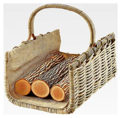 Produktbild von Eckiger Holzkorb aus grauem Rattan für Kaminholz mit Jutefutter