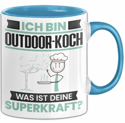 Produktbild von Outdoor-Koch Tasse Geschenk für Outdoor-Koch Geburtstag Lustiger Spruch Kaffee-Becher Was Ist Deine Superkraft (Blau)
