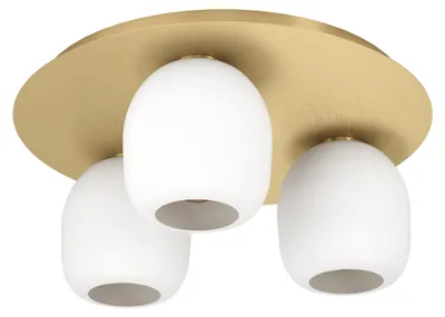 Produktbild von EGLO Deckenlampe Manzanares, Deckenleuchte Wohnzimmer, Lampe Decke Schlafzimmer, Wohnzimmerlampe aus Metall in Messing und Glas in Weiß, Ø 45 cm