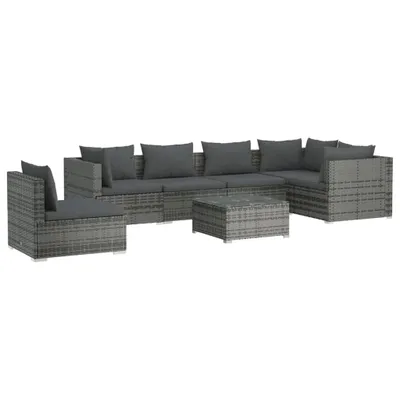 Zdjęcie produktu dla 7-cz. zestaw wypoczynkowy do ogrodu, poduszki, rattan PE, szary