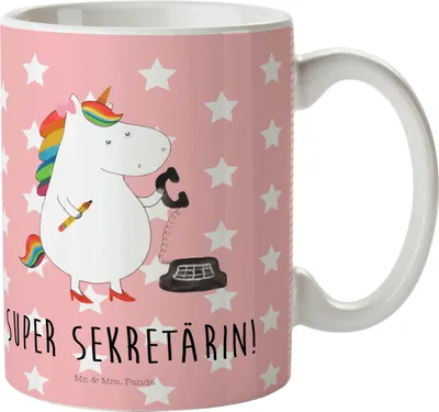 Produktbild von Mr. & Mrs. Panda Kindertasse Einhorn Sekretärin - Rot Pastell - Geschenk, Kinderbecher, Büro, Steuerkanzlei, Plastikbecher, Mehrwegbecher, Einhörner, Unicorn, Pott
