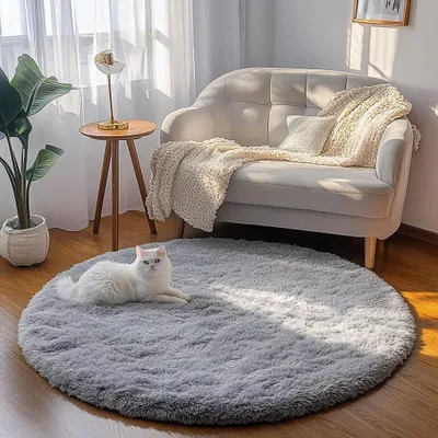 Imagen del producto de Alfombra redonda, suave, de 80 cm de diámetro, antideslizante, ideal para el salón